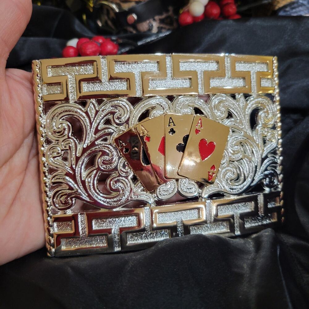 Four Aces Western Belt Buckle Cowboy Fashion Rodeo Jeans Buckle